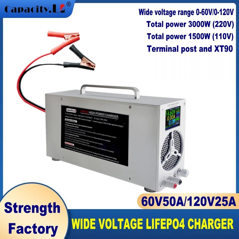 84V 20A Smart Charger - Cargador rápido de corriente/voltaje ajustable para